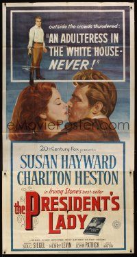 8d503 PRESIDENT'S LADY 3sh '53 stone litho art of adulteress Susan Hayward & Charlton Heston!