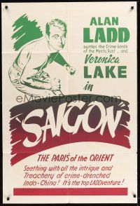 8e748 SAIGON Canadian 1sh R56 cool silkscreen art of barechested Alan Ladd!