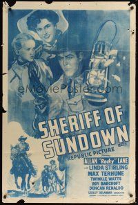 8e774 SHERIFF OF SUNDOWN 1sh R54 cool artwork of Allan Rocky Lane, Linda Stirling!