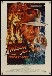 8m332 INDIANA JONES & THE TEMPLE OF DOOM white 1sh '84 cool art of Harrison Ford by Drew Struzan!