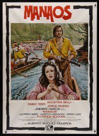 8p096 MANAOS Italian 1p '80 art of Fabio Testi in boat with sexy girl by Mario Piovano!