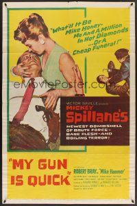 9e654 MY GUN IS QUICK 1sh '57 Mickey Spillane, introducing Robert Bray as Mike Hammer!