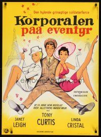 9h710 PERFECT FURLOUGH Danish '58 different art of Tony Curtis in uniform w/sexy Leigh & Cristal!