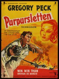 9h717 PURPLE PLAIN Danish '55 Wenzel art of Gregory Peck, written by Eric Ambler!