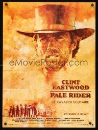 9h141 PALE RIDER French 15x21 '85 great artwork of cowboy Clint Eastwood by C. Michael Dudash!