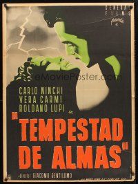 9h110 O SOLE MIO Mexican poster '46 Carlo Ninchi, Vera Carmi, Rolando Lupi, dramatic Yanez art!