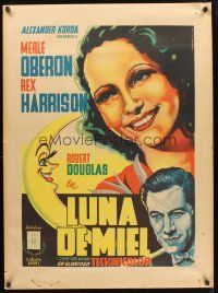 9h112 OVER THE MOON Mexican poster '40 Merle Oberon, Rex Harrison, Vargas Ocampo art!