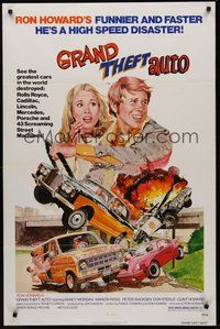 1w368 GRAND THEFT AUTO 1sh '77 Ron Howard, Roger Corman, John Solie car crash art!