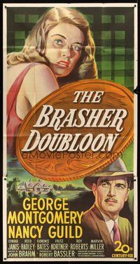 2f411 BRASHER DOUBLOON 3sh '47 art of George Montgomery & Nancy Guild, written by Raymond Chandler