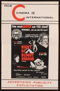 2m174 NIGHT OF BLOODY HORROR pressbook '69 Gerald McRaney, Gaye Yellen, blood psycho goes berserk!