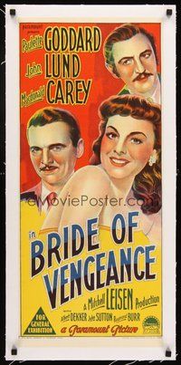 2s180 BRIDE OF VENGEANCE linen Aust daybill '49 Richardson Studio stone litho of Paulette Goddard!