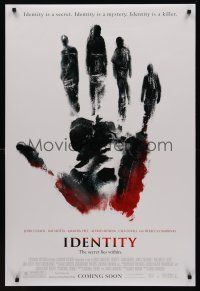 2y455 IDENTITY advance DS 1sh '03 John Cusack, Ray Liotta, Amanda Peet, cool image of handprint!