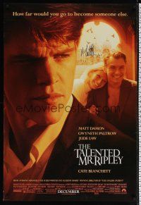 2y715 TALENTED MR. RIPLEY advance signed DS 1sh '99 by Matt Damon, Jude Law, Gwyneth Paltrow!