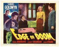 3h331 EDGE OF DOOM LC #4 '50 Mala Powers between priest Dana Andrews & Farley Granger!