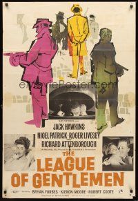 4g540 LEAGUE OF GENTLEMEN English 1sh '60 Jack Hawkins, cool art of gangsters w/tommy guns!