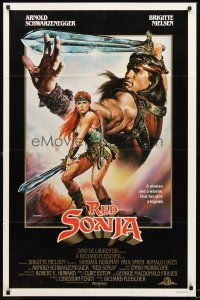 4g739 RED SONJA int'l 1sh '85 great Casaro fantasy art of Brigitte Nielsen & Schwarzenegger!