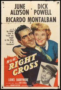 4g760 RIGHT CROSS 1sh '50 Ricardo Montalban treats women rough like he is in the boxing ring!