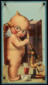 4s309 KEWPIE SCIENTIST special 8x15 '30s Rose O'Neill art of creepy child & microscope!