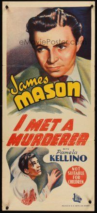 4y179 I MET A MURDERER Aust daybill R48 Pamela Kellino, stone litho art of James Mason!