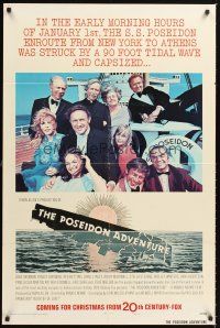 4z662 POSEIDON ADVENTURE style A teaser 1sh '72 great portrait of top cast smiling on ship deck!