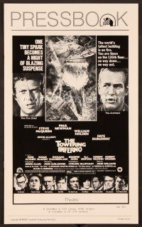 5m435 TOWERING INFERNO pressbook '74 Steve McQueen, Paul Newman, art of burning building!