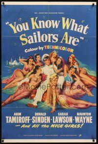 5p993 YOU KNOW WHAT SAILORS ARE English 1sh '54 sexy English harem girls, Akim Tamiroff!