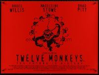 5w119 12 MONKEYS DS British quad '96 Bruce Willis, Brad Pitt, Terry Gilliam directed sci-fi!