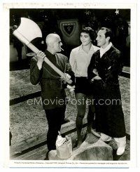 5z638 TOWER OF LONDON candid 8x10 still '39 smoking Boris Karloff waves axe at Basil Rathbone & son!