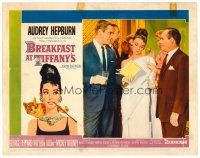 6b509 BREAKFAST AT TIFFANY'S LC #5 '61 elegant Audrey Hepburn between Peppard & Balsam at party!