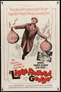 6f584 LIGHT-FINGERED GEORGE 1sh '65 great full-length image of Bourvil carrying 2 huge money bags!