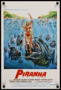 7b571 PIRANHA Belgian '78 Roger Corman, great art of man-eating fish & sexy girl by John Solie!