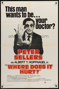 7g958 WHERE DOES IT HURT 1sh R78 wacky image of doctor Peter Sellers, only where you laugh!