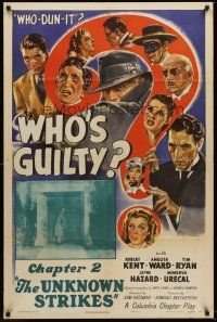 7g960 WHO'S GUILTY chapter 2 1sh '45 Robert Kent & Amelita Ward, serial, The Unknown Strikes!