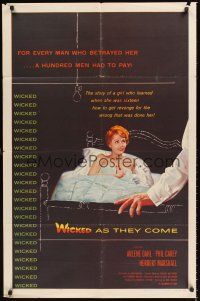 7g961 WICKED AS THEY COME 1sh '56 directed by Ken Hughes, sexy bad girl Arlene Dahl in bed!