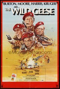 7g964 WILD GEESE 1sh '78 cool art of Richard Burton, Roger Moore & Richard Harris!