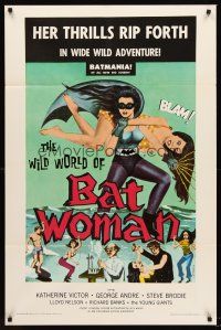 7g966 WILD WORLD OF BATWOMAN 1sh '66 cool artwork of sexy female super hero by J. Syphers!