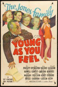 7g988 YOUNG AS YOU FEEL 1sh '40 The Jones Family, Jed Prouty, Spring Byington, stone litho art!