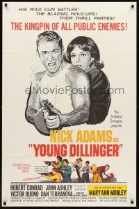 7g990 YOUNG DILLINGER 1sh '65 cool art of Nick Adams in the title role, Mary Ann Mobley!