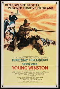 7g994 YOUNG WINSTON 1sh '72 Anne Bancroft & Robert Shaw as Randolph Churchill!