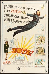 7g999 ZOTZ 1sh '62 William Castle sci-fi comedy, artwork of Tom Poston flying with birds!