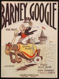 7j276 BARNEY GOOGLE sheet music 1923 Fox Trot, great comic strip cartoon artwork by Billy DeBeck!