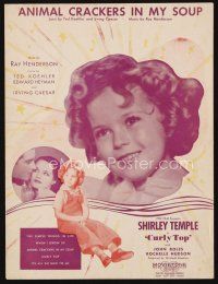 7j279 CURLY TOP sheet music '35 cute Shirley Temple, Animal Crackers in my Soup!