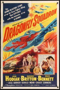 7r241 DRAGONFLY SQUADRON 1sh '53 cool art of airplane with huge red firebreathing dragon!