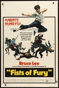 7r284 FISTS OF FURY 1sh '73 Bruce Lee gives you the biggest kick of your life, great kung fu image