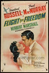 7r292 FLIGHT FOR FREEDOM style A 1sh '43 Russell & MacMurray, story hushed before Pearl Harbor!