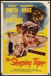 7r799 SLEEPING TIGER 1sh '54 Joseph Losey, sexy Alexis Smith is a saint turned sinner!