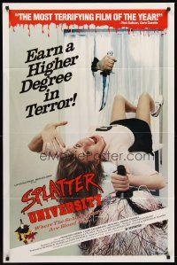 7r826 SPLATTER UNIVERSITY 1sh '84 wild Troma horror, great image of cheerleader & knife!