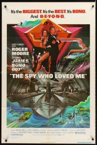 7r833 SPY WHO LOVED ME 1sh '77 cool artwork of Roger Moore as James Bond by Bob Peak!