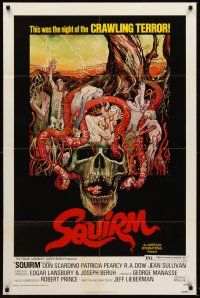 7r834 SQUIRM 1sh '76 wild Drew Struzan horror art, it was the night of the crawling terror!