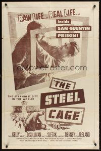 7r844 STEEL CAGE 1sh '54 Paul Kelly is a criminal inside San Quentin prison!